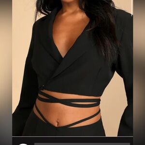 Wrap Session Black Waist Wrap Cropped Blazer